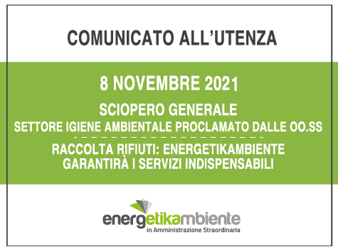 8 novembre 2021: sciopero generale settore igiene ambientale proclamat